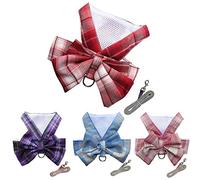Petbuy Plaid Dog Dress Bow Tie Harness Leash Set,Dog Clothes Harness Dress with Leash Ring for Small Dogs Girl, Puppy Princess Rabbit Clothes Chihuahua Yorkies Pet Outfits (Red, XX-Large)