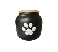 petbye Ceramic Animal Urn Black for Ashes - 11.5 x 11 cm, Opening Diameter 7 cm - Tight & Moisture Protected Pet Urn with Paw Print & Heart Paw Engraving on Wooden Lid | Dignified Memorial Place