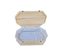 petbye Wooden Pet Coffin Octagonal Natural Finish - Size XL for Medium-Sized Pets - Coffin with Satin Interior & Secure Metal Closure - Made from Solid Wood