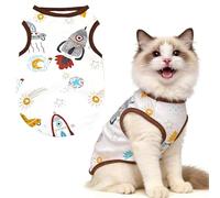 PETCARE Cute Cartoon Cat Shirts for Cats Only Soft Cotton Tshirts Brown Spaceship Cat Clothes for Cats Only Female Male Small Breeds Pet Pajamas Sleeveless Pet Tank Top Spring Summer Kitten Clothes