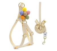 PETCARE Cute Flower Dog Harness and Bowtie Leash Set Easy Walk Puppy Dog Halter Harness for Small Dogs Girl Step in Dogs Harnesses with Buckle (White, Chest Adjustable 11"-17", Rope Width 0.59")