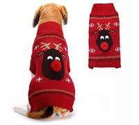 PETCARE Pet Dog Sweater Pet Clothes Puppy Cat Winter Warm Clothes Turtleneck Christmas Reindeer Knitting Pattern Knitwear Costume, for Small Medium Larges Dogs, [Red,