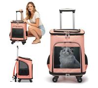 PETCUTE 3-in-1 Pet Carrier Backpack on Wheels,Breathable Cat Carrier with Wheels,Foldable Dog Backpack with Washable Removable Mat,Side Pockets for Hiking Walking Training Traveling,Orange