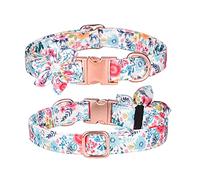 PETCUTE Adjustable Dog Collar,Cute Dog Cat Collar,Dog Collars with Metal Quick Release Buckle,Breathable Pet Collar for Puppy Small Medium Dogs Cats,Dog Collar Harness with Flower & Bow tie