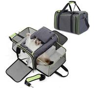 PETCUTE Airline Approved Cat Carrier with Shoulder Strap,2 Side Expandable Pet Carrier for Cats,Small Dogs,Soft-Sided Puppy Carriers with Washable Soft Fleece Pad,Inner Safety Leash,For Travel