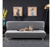 PETCUTE Armless sofa cover stretch futon cover armless folding sofa bed cover velvet Gray