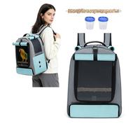 PETCUTE Bird Backpack Travel Cage for Cockatiel, Parrot, Parakeet,Parrot Travel Backpack with 2 Food Cups and Standing Perch,Lightweight and Portable,Pet Carrier for Large and Small Birds,Blue