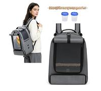 PETCUTE Bird Backpack Travel Cage for Cockatiel, Parrot, Parakeet,Parrot Travel Backpack with 2 Food Cups and Standing Perch,Lightweight and Portable,Pet Carrier for Large and Small Birds,Gray