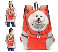 PETCUTE Breathable Pet Carrier Backpack for Small Dogs Cat Up to 6.8KG,Hands-Free Pet Travel Bag with Head-Out Design and Waterproof Bottom,Adjustable Cat Backpack for Hiking & Travel,Orange,M