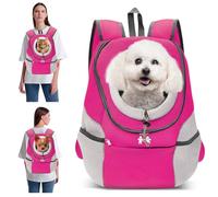 PETCUTE Breathable Pet Carrier Backpack for Small Dogs Cat Up to 6.8KG,Hands-Free Pet Travel Bag with Head-Out Design and Waterproof Bottom,Adjustable Cat Backpack for Hiking & Travel,Pink,XL