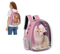PETCUTE Cat Backpack,Expandable Cat Capsule Carrying Backpack, Transparent Pet Bubble Carrier Front Pack with 9 Venting Hole Breathable, For Cat Dog Outdoor Hiking and Traveling Pink