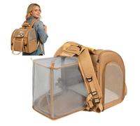PETCUTE Cat Backpack Expandable, Large Space Pet Backpack Breathable,Durable and Foldable Rucksack with Inner Escape-proof Leash and Removable Mat, for Hiking, Walking, Travelling,Brown