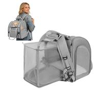 PETCUTE Cat Backpack Expandable, Large Space Pet Backpack Breathable,Durable and Foldable Rucksack with Inner Escape-proof Leash and Removable Mat, for Hiking, Walking, Travelling,Gray