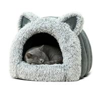 PETCUTE Cat Bed for Cats and Small Dogs,Cute Pet Bed Washable,Small Dog Beds with Anti-Slip & Water-Resistant Bottom,Semi-Enclosed Cat House with Removable Cushion,Gray,L