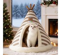 PETCUTE Cat Beds for Indoor Cats, Conical-Shaped Small Dog Cave with Hanging toy, Anti-Slip Bottom,Foldable Kitten Tent House, Super Soft Calming Pet House for Puppy and Kitty,Brown,XL