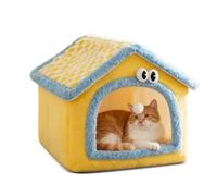 PETCUTE Cat Beds for Indoor Cats,Foldable Cat Cave Bed With Non-Slip Bottom,Comfortable Warm Sleeping Beds for Cats & Dogs,Pet Bed with Removable Washable Cushioned Pillow,Yellow,M