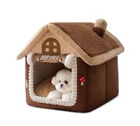 PETCUTE Cat Beds for Indoor Cats,Foldable Cat Cave Bed With Non-Slip Bottom,Comfortable Warm Sleeping Beds for Cats & Dogs,Pet Bed with Removable Washable Cushioned Pillow,Brown,L