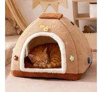 PETCUTE Cat Beds for Indoor Cats,Pet Tent Cave Bed for Cats/Small Dogs,Cat Cave Bed with Removable and Washable Cushion,Super Soft Dog House with Non-slip Bottom,Brown,M