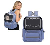 PETCUTE Cat Carrier Backpack,Breathable Pet Backpack for Small Cats and Dogs,Reflective Dog Travel Bag with Detachable Wool Mat,Durable Oxford Pet Carriers with Inner Safety Strap,Blue