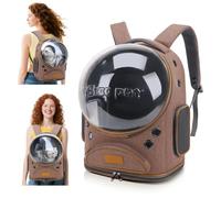 PETCUTE Cat Carrier Backpack,Ventilated Space Capsule Pet Carrier Backpack for Small Medium Cat Puppy up to 10kg, Transparent & Foldable Pet Carriers for Travel Hiking Camping