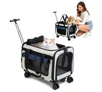 PETCUTE Cat Carrier on wheels, Soft-Sided Dog Carrier with Inner Safety Leash, Breathable Pet Carriers for Small-Medium Cats Puppies up to 5KG,Collapsible Travel Bag,Airline Approved,Dark Blue
