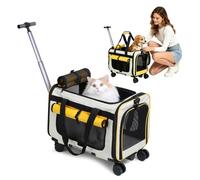 PETCUTE Cat Carrier on wheels, Soft-Sided Dog Carrier with Inner Safety Leash, Breathable Pet Carriers for Small-Medium Cats Puppies up to 5KG,Collapsible Travel Bag,Airline Approved,Yellow