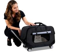 PETCUTE Cat Carrier with Wheels,Foldable Rolling Pet Carrier with Stable Structure,Breathable Mesh,Pet Trolley Bag,Dog Carrier with Safety Leash,Removable Mat,Ideal for Traveling/Hiking/Camping
