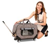 PETCUTE Cat Carrier with Wheels,Foldable Rolling Pet Carrier with Stable Structure,Breathable Mesh,Pet Trolley Bag,Dog Carrier with Safety Leash,Removable Mat,Ideal for Traveling/Hiking/Camping