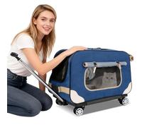 PETCUTE Cat Carrier with Wheels,Foldable Rolling Pet Carrier with Stable Structure,Breathable Mesh,Pet Trolley Bag,Dog Carrier with Safety Leash,Removable Mat,Ideal for Traveling/Hiking/Camping
