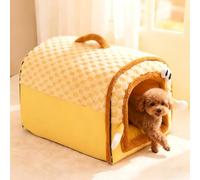 PETCUTE Cat Cave Bed, 2-in-1 Convertible Pet Bed with Removable Cushion & Carry Handle,Semi-Closed Foldable Plush Cat Igloo House,Non-slip,Washable Dog Houses for Kitten Cats Puppy Small Pet,S