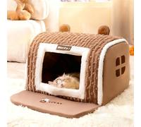 PETCUTE Cat Cave Bed Igloo, Cozy Cat Tent House Igloo with Cute Ears,Foldable Pet House with Removable Washable Pillow Cushion,Non-slip Bottom,for Kitten and Small Cats or Dogs Animals,Brown,M