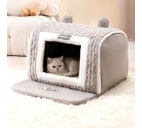 PETCUTE Cat Cave Bed Igloo, Cozy Cat Tent House Igloo with Cute Ears,Foldable Pet House with Removable Washable Pillow Cushion,Non-slip Bottom,for Kitten and Small Cats or Dogs Animals,Gray,2XL