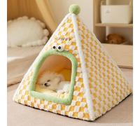 PETCUTE Cat Cave Bed Igloo,Warm and Soft Cat Tent Bed House with Removable Washable Cushion Pillow,Conical,Foldable Portable Kitten Tent House with Non-slip Bottom,Yellow,S