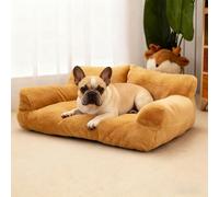 PETCUTE Cat Couch, Calming Dog Beds,Fluffy Plush Cat Sofa for Cats and Puppy, High elasticity,Washable Puppy Sleeping Bed,Non-slip,Breathable Pet Sofa Bed for Large Small Dogs & Cats,Golden Brown,S