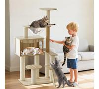 PETCUTE Cat Tree,Wooden Cat Tower For Indoor Cats,Multi-Level Condo with Condo, Transparent Space Capsule,Stairs, Bowl,Sisal Scratching Posts,Top Perch, Toy Balls,Bearing Weight 4-7kg
