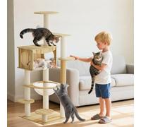 PETCUTE Cat Tree,Wooden Cat Tower For Indoor Cats,Multi-Level Condo with Condo, Transparent Space Capsule,Stairs, Bowl,Sisal Scratching Posts,Top Perch, Toy Balls,Bearing Weight 4-7kg