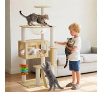 PETCUTE Cat Tree,Wooden Cat Tower For Indoor Cats,Multi-Level Condo with Condo, Transparent Space Capsule,Stairs, Bowl,Sisal Scratching Posts,Top Perch, Toy Balls,Bearing Weight 4-7kg