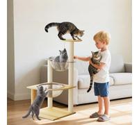 PETCUTE Cat Tree,Wooden Cat Tower For Indoor Cats,Multi-Level Condo with Condo, Transparent Space Capsule,Stairs, Bowl,Sisal Scratching Posts,Top Perch, Toy Balls,Bearing Weight 4-7kg