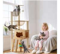 PETCUTE Cat Tree,Wooden Cat Tower For Indoor Cats,Multi-Level Condo with Condo, Transparent Space Capsule,Stairs, Bowl,Sisal Scratching Posts,Top Perch, Toy Balls,Bearing Weight 4-7kg