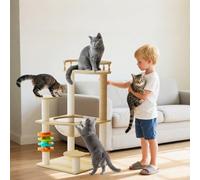 PETCUTE Cat Tree,Wooden Cat Tower For Indoor Cats,Multi-Level Condo with Condo, Transparent Space Capsule,Stairs, Bowl,Sisal Scratching Posts,Top Perch, Toy Balls,Bearing Weight 4-7kg