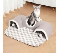 PETCUTE Cat Tunnels for Indoor Cats,Cute Cat Cave Bed for Multiple Cats,Kitten Beds with Balls Toys,Fully Detachable,Washable Cats Tube with Non-slip Bottom,Pet Play Toy for Kitten Puppy Rabbit,S