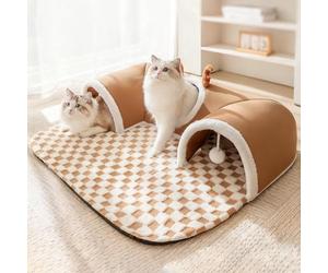 PETCUTE Cat Tunnels for Indoor Cats,Cute Cat Cave Bed for Multiple Cats,Kitten Beds with Balls Toys,Fully Detachable,Washable Cats Tube with Non-slip Bottom,Pet Play Toy for Kitten Puppy Rabbit,L