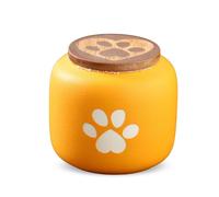 PETCUTE Cat Urns for Ashes, Matte Ceramic Cat Ashes Urn,Cute Foot-print Pet Urns Keepsake Memorial Gift, Small Animals Urn,Non-woven Moisture Resistant Lid,Yellow,180ml