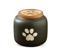 PETCUTE Cat Urns for Ashes, Matte Ceramic Cat Ashes Urn,Cute Foot-print Pet Urns Keepsake Memorial Gift, Small Animals Urn,Non-woven Moisture Resistant Lid,Black,180ml