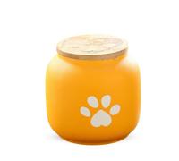 PETCUTE Cat Urns for Ashes, Matte Ceramic Cat Ashes Urn,Cute Foot-print Pet Urns Keepsake Memorial Gift, Small Animals Urn,Non-woven Moisture Resistant Lid,Yellow,500ml