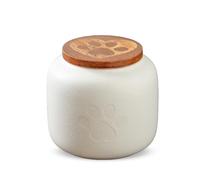 PETCUTE Cat Urns for Ashes, Matte Ceramic Cat Ashes Urn,Cute Foot-print Pet Urns Keepsake Memorial Gift, Small Animals Urn,Non-woven Moisture Resistant Lid,White,180ml