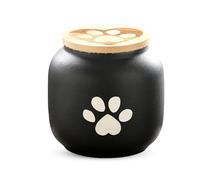 PETCUTE Cat Urns for Ashes, Matte Ceramic Cat Ashes Urn,Cute Foot-print Pet Urns Keepsake Memorial Gift, Small Animals Urn,Non-woven Moisture Resistant Lid,Black,500ml