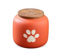PETCUTE Cat Urns for Ashes, Matte Ceramic Cat Ashes Urn,Cute Foot-print Pet Urns Keepsake Memorial Gift, Small Animals Urn,Non-woven Moisture Resistant Lid,Orange Red,180ml