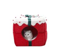 PETCUTE Christmas Cat Bed for Indoor Cats, Large Cat Cave House with Removable Cushion,Foldable Box Shaped Xmas Dog Beds with Fur Ball,Pet Cave Bed for Kitten