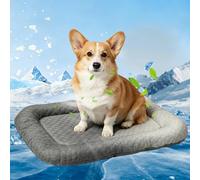 PETCUTE Cooling Dog Bed,Raised Bolster Neck Support,Ice Silk Cooling Mat for Small Medium Dogs Cats, Breathable Washable Pet Sleeping Pad with Non-Slip Bottom,for Crate,Car,Indoor Outdoor Use,M